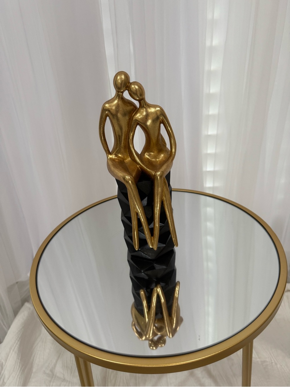 Gold Abstract Couple Sculpture on Black Pedestal - Home Art Accent